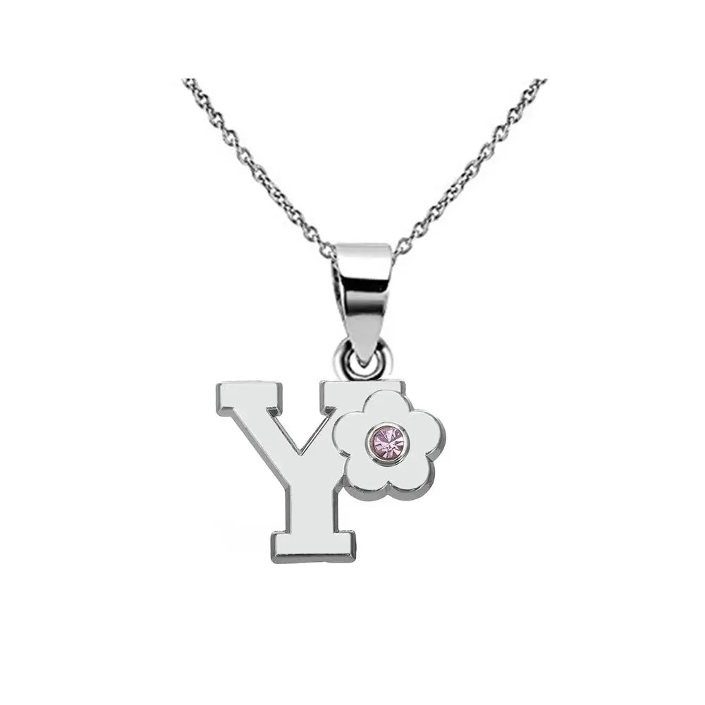 Initials Flower Letter Name Necklace for Girls Children's Alloy Crystal Flower A-Z Alphabet Pendant Chain Kids Jewelry