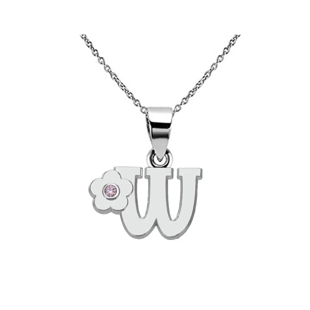 Initials Flower Letter Name Necklace for Girls Children's Alloy Crystal Flower A-Z Alphabet Pendant Chain Kids Jewelry
