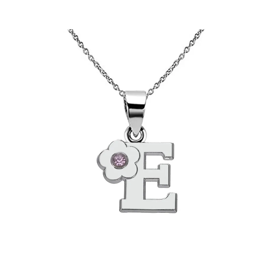 Initials Flower Letter Name Necklace for Girls Children's Alloy Crystal Flower A-Z Alphabet Pendant Chain Kids Jewelry