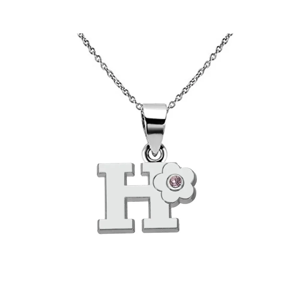 Initials Flower Letter Name Necklace for Girls Children's Alloy Crystal Flower A-Z Alphabet Pendant Chain Kids Jewelry