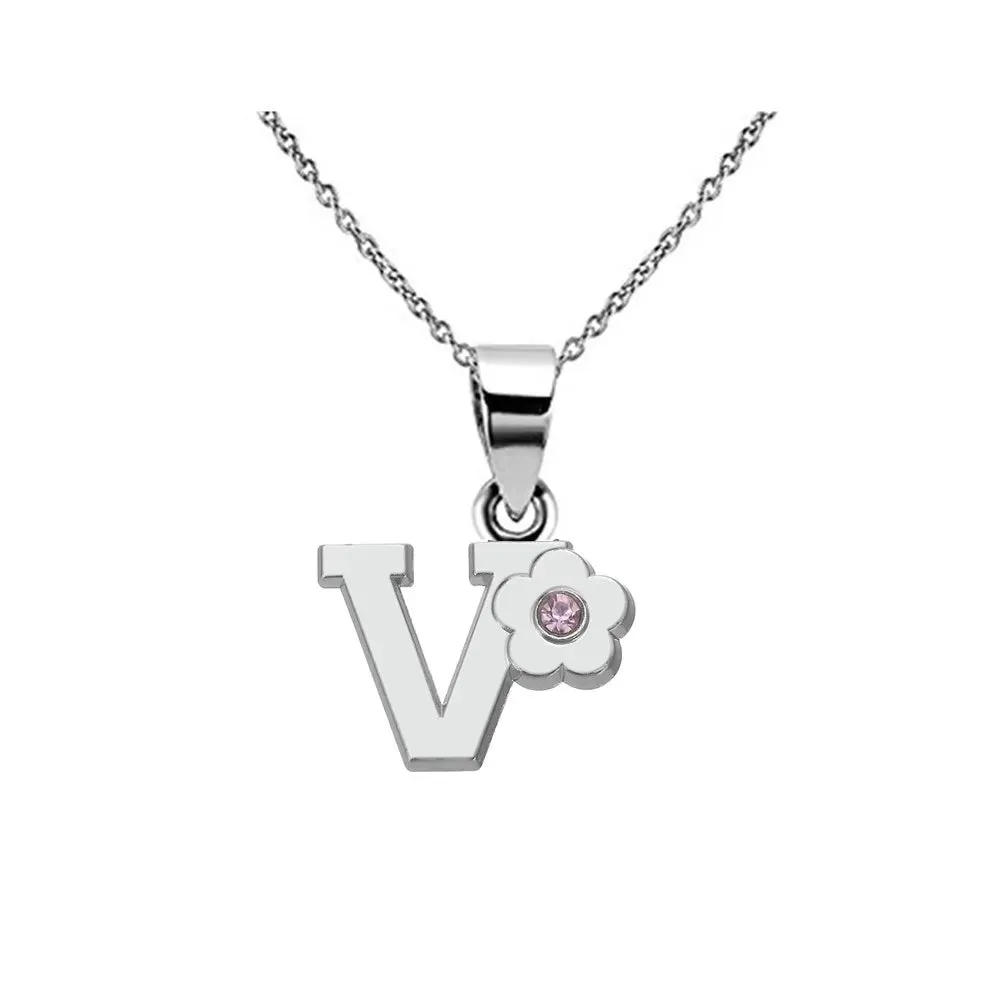 Initials Flower Letter Name Necklace for Girls Children's Alloy Crystal Flower A-Z Alphabet Pendant Chain Kids Jewelry