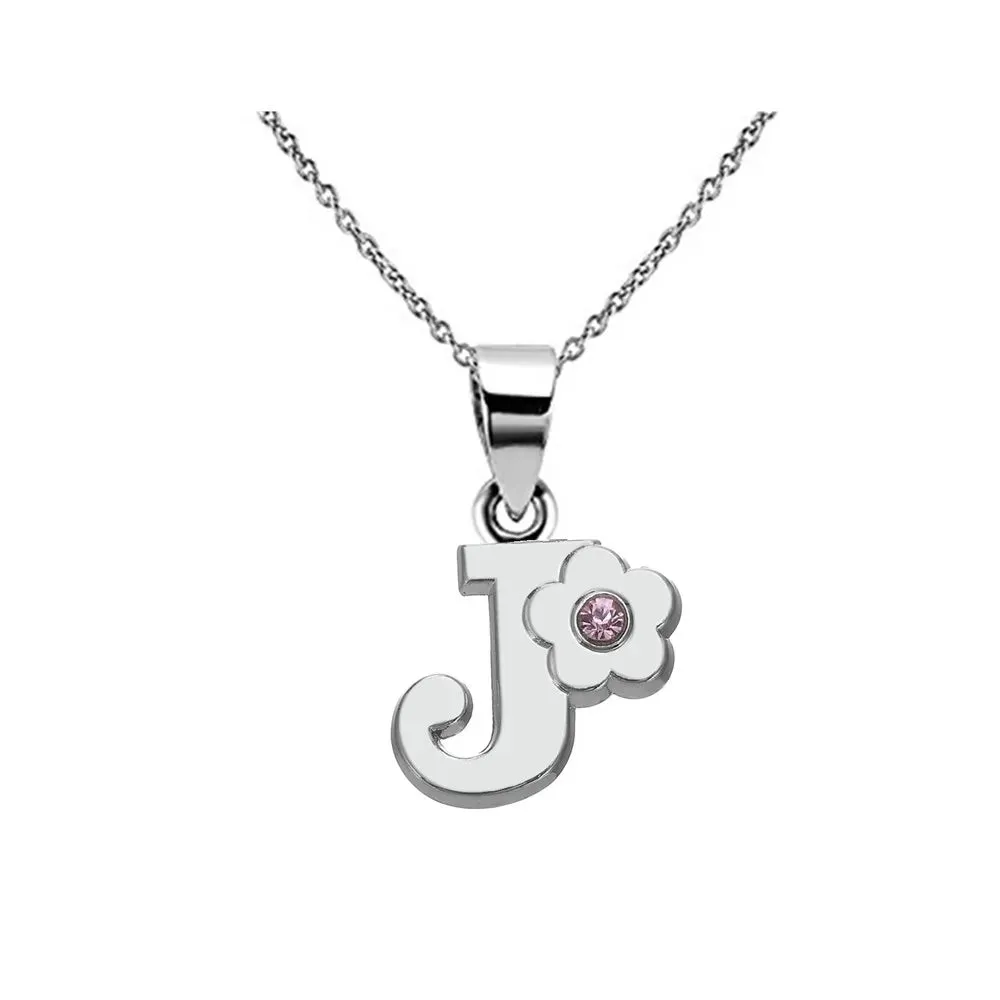 Initials Flower Letter Name Necklace for Girls Children's Alloy Crystal Flower A-Z Alphabet Pendant Chain Kids Jewelry