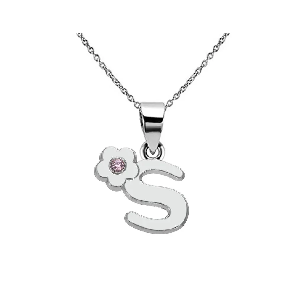 Initials Flower Letter Name Necklace for Girls Children's Alloy Crystal Flower A-Z Alphabet Pendant Chain Kids Jewelry