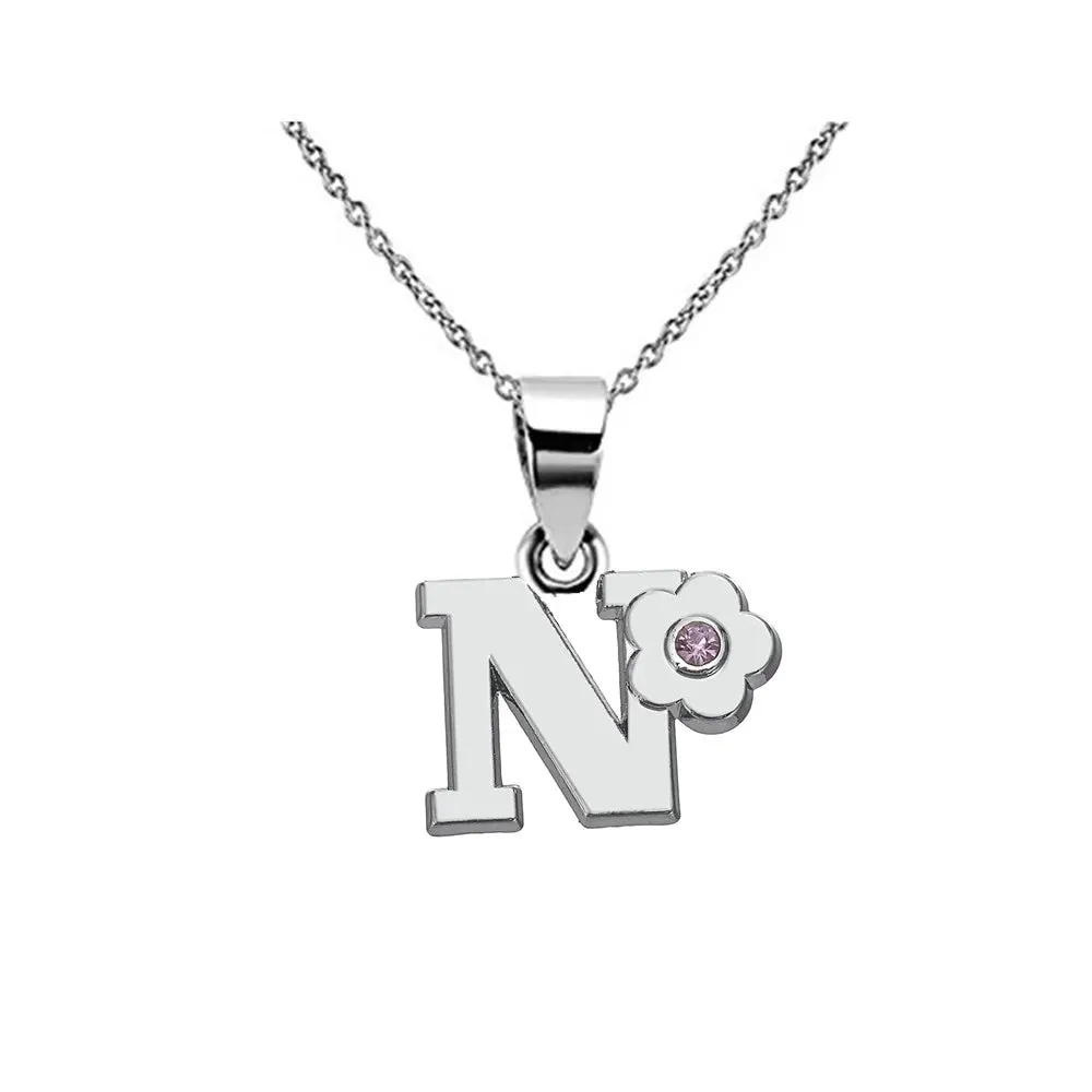 Initials Flower Letter Name Necklace for Girls Children's Alloy Crystal Flower A-Z Alphabet Pendant Chain Kids Jewelry