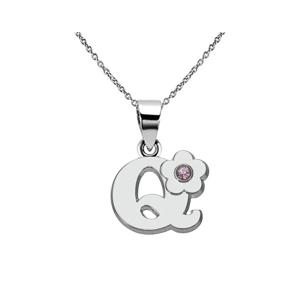 Initials Flower Letter Name Necklace for Girls Children's Alloy Crystal Flower A-Z Alphabet Pendant Chain Kids Jewelry