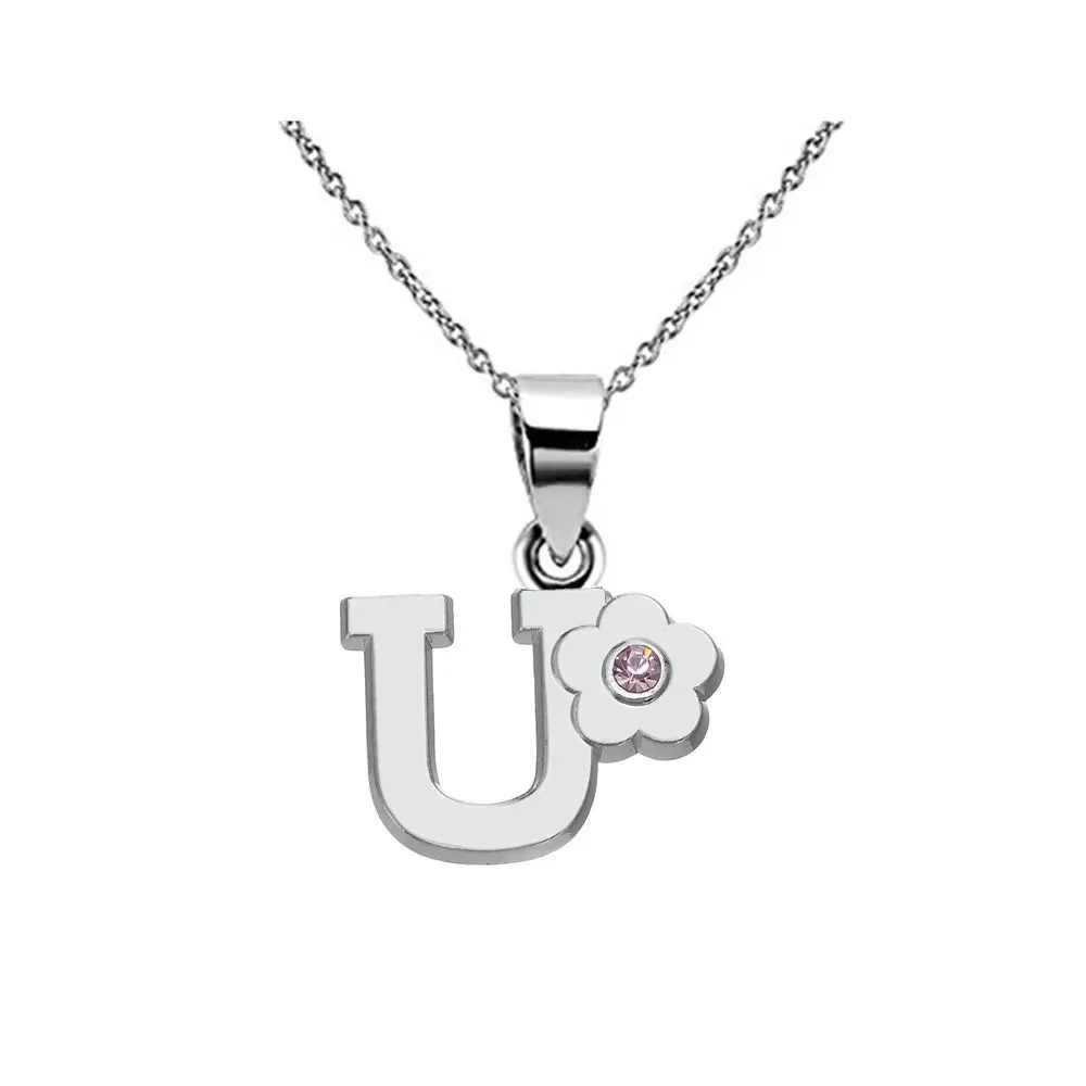 Initials Flower Letter Name Necklace for Girls Children's Alloy Crystal Flower A-Z Alphabet Pendant Chain Kids Jewelry