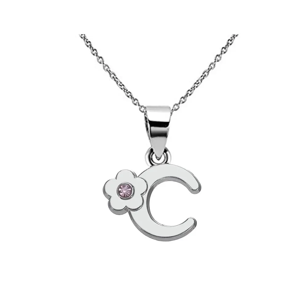 Initials Flower Letter Name Necklace for Girls Children's Alloy Crystal Flower A-Z Alphabet Pendant Chain Kids Jewelry
