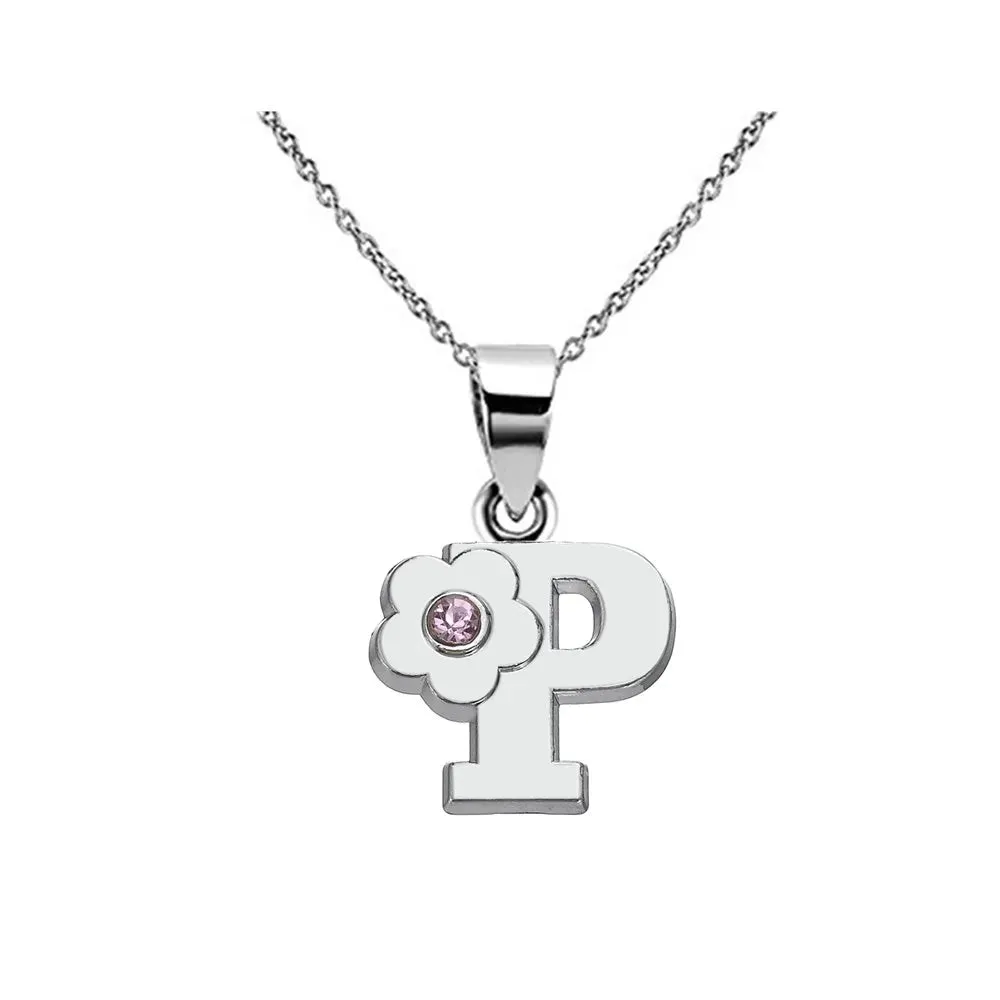 Initials Flower Letter Name Necklace for Girls Children's Alloy Crystal Flower A-Z Alphabet Pendant Chain Kids Jewelry