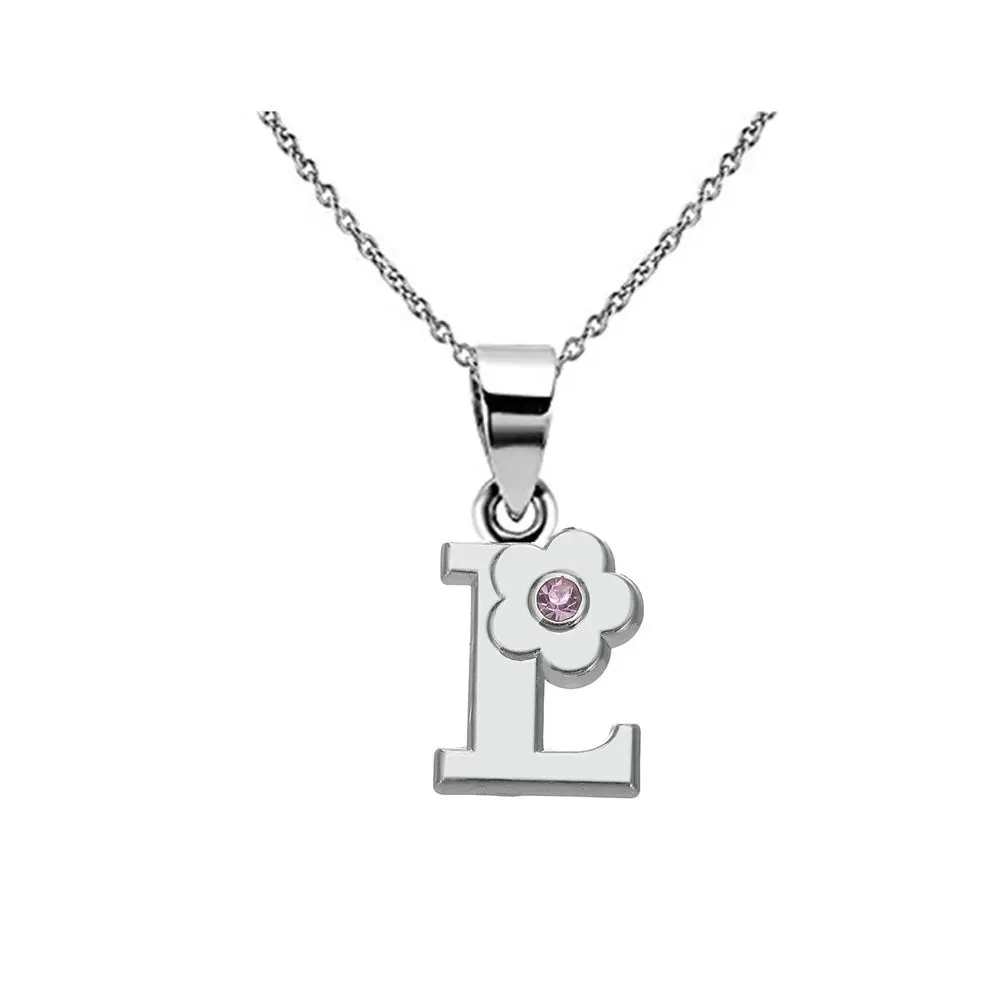 Initials Flower Letter Name Necklace for Girls Children's Alloy Crystal Flower A-Z Alphabet Pendant Chain Kids Jewelry