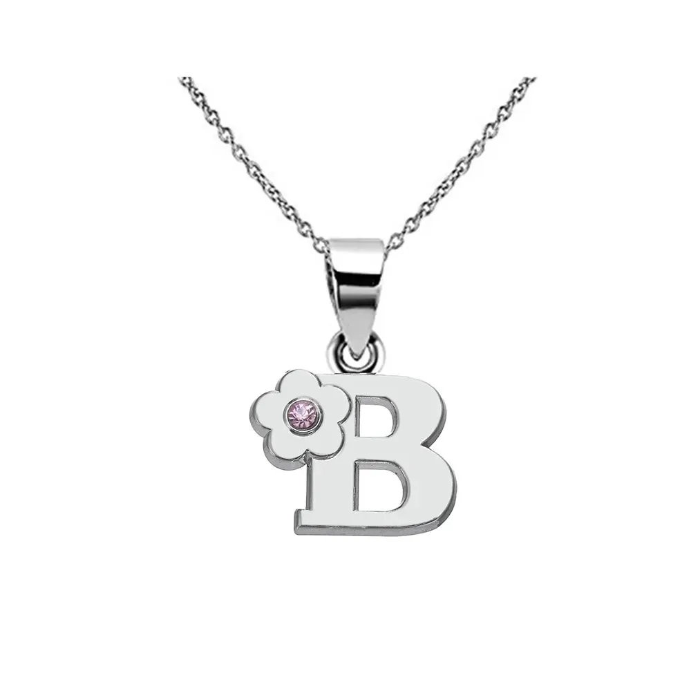 Initials Flower Letter Name Necklace for Girls Children's Alloy Crystal Flower A-Z Alphabet Pendant Chain Kids Jewelry