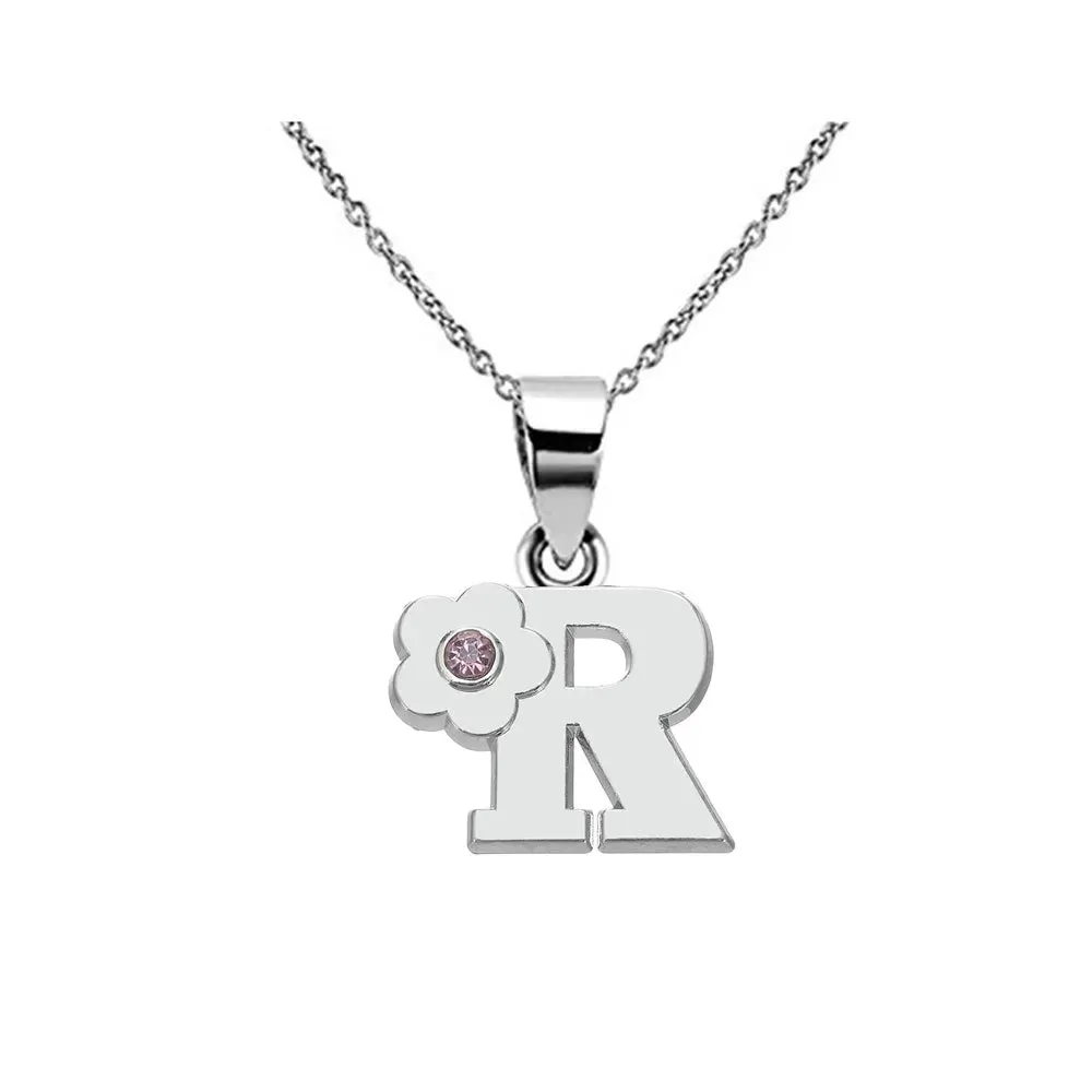 Initials Flower Letter Name Necklace for Girls Children's Alloy Crystal Flower A-Z Alphabet Pendant Chain Kids Jewelry