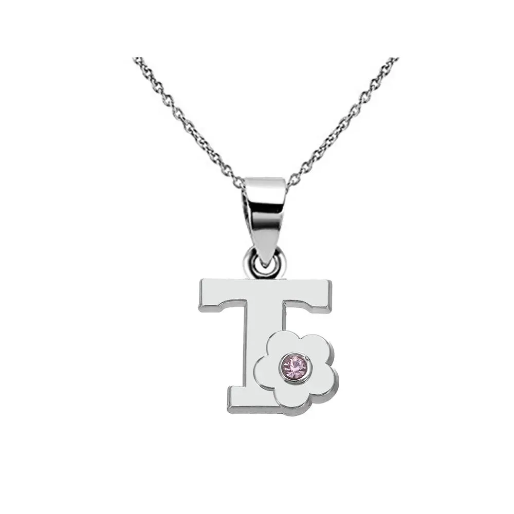 Initials Flower Letter Name Necklace for Girls Children's Alloy Crystal Flower A-Z Alphabet Pendant Chain Kids Jewelry