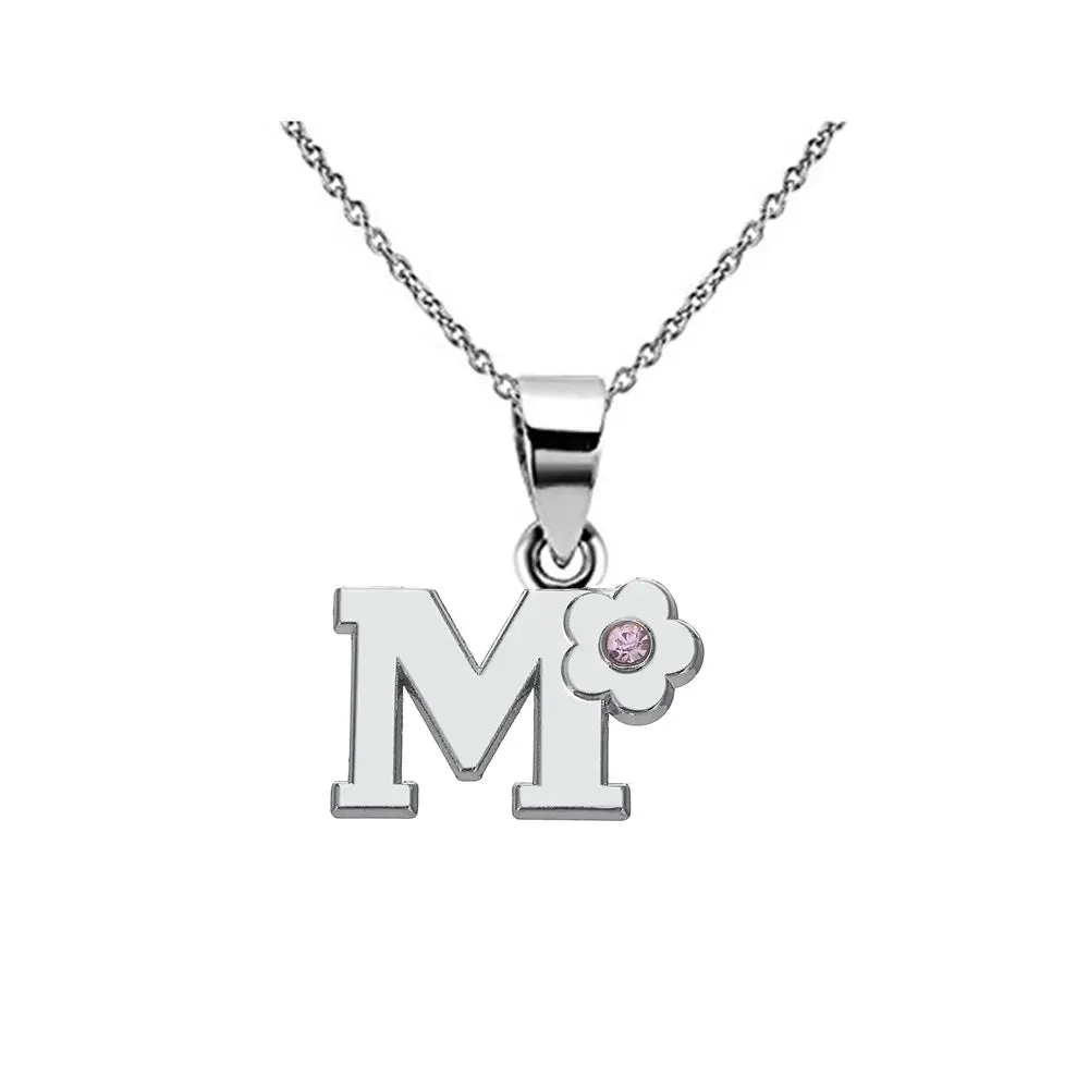Initials Flower Letter Name Necklace for Girls Children's Alloy Crystal Flower A-Z Alphabet Pendant Chain Kids Jewelry