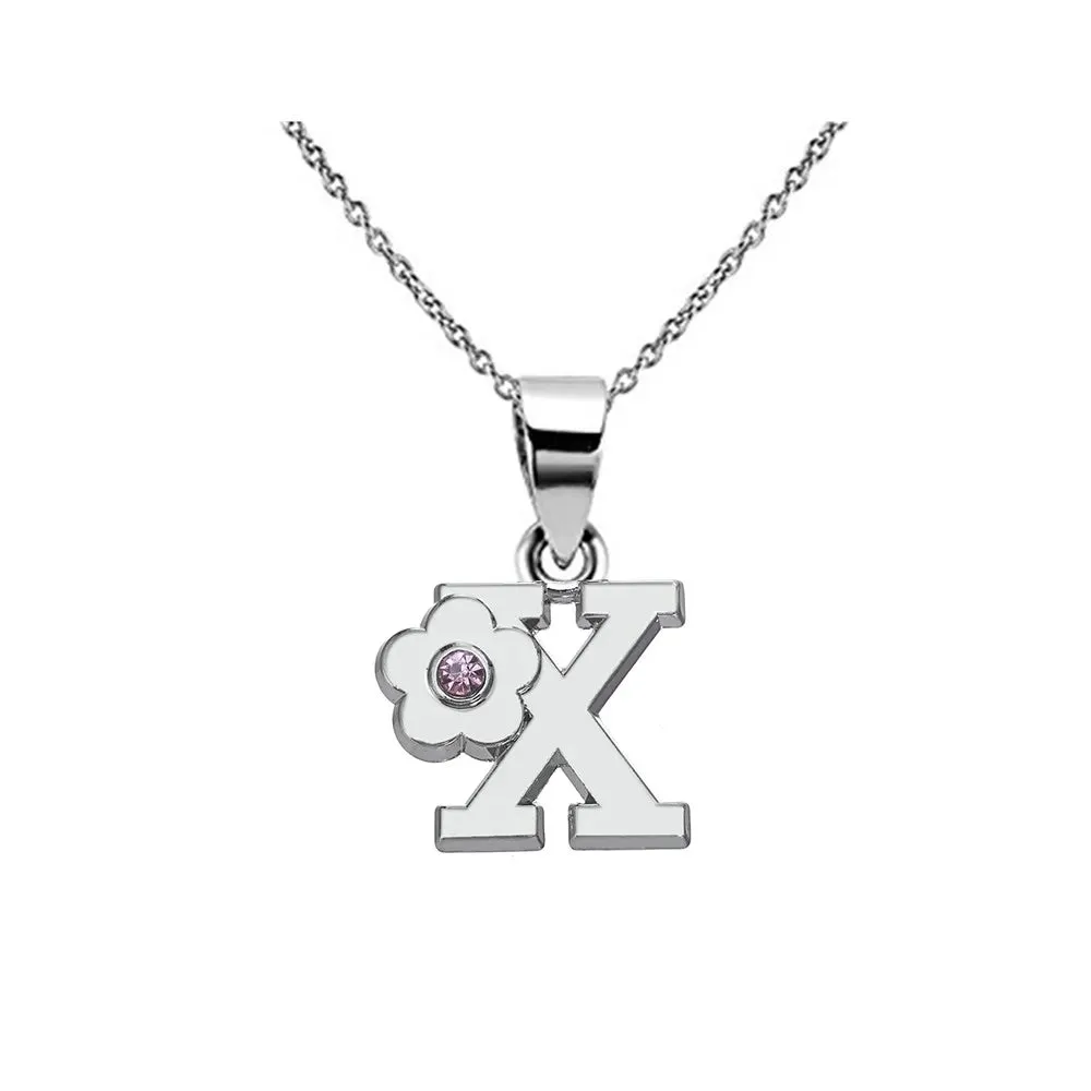 Initials Flower Letter Name Necklace for Girls Children's Alloy Crystal Flower A-Z Alphabet Pendant Chain Kids Jewelry