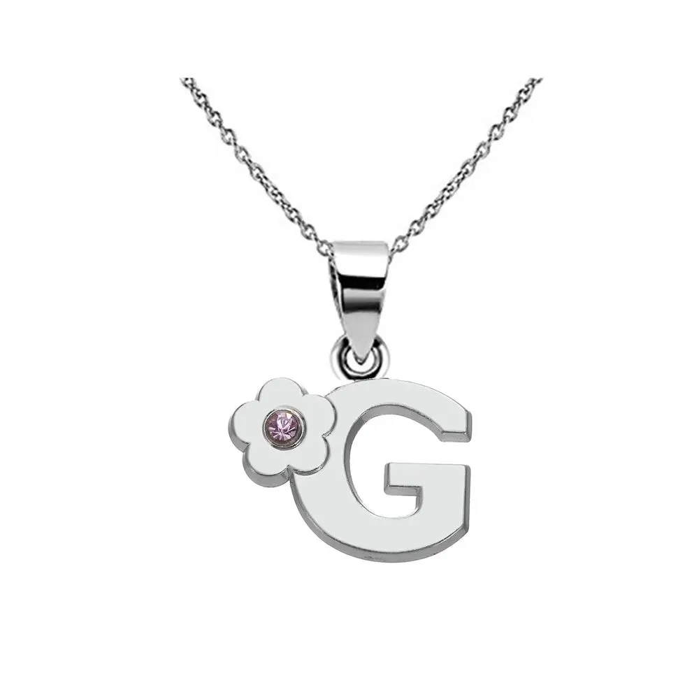 Initials Flower Letter Name Necklace for Girls Children's Alloy Crystal Flower A-Z Alphabet Pendant Chain Kids Jewelry