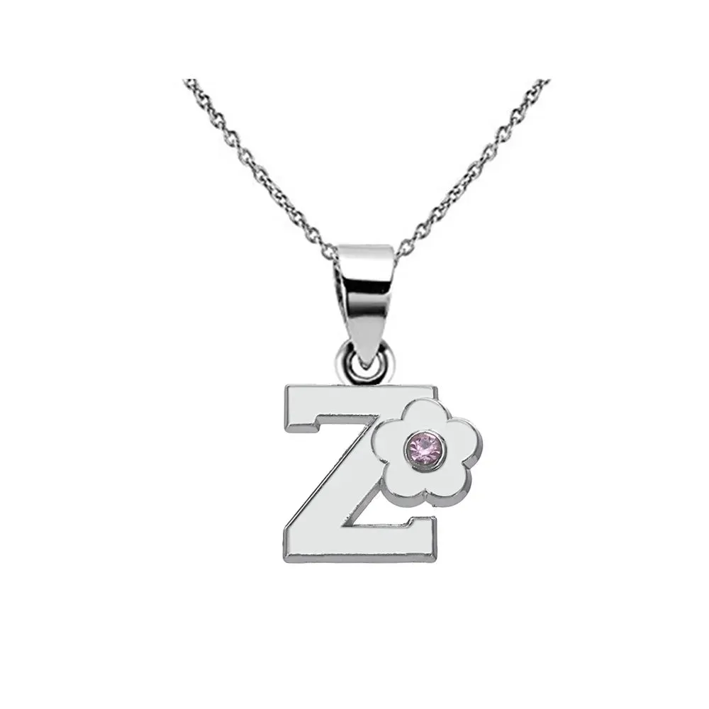 Initials Flower Letter Name Necklace for Girls Children's Alloy Crystal Flower A-Z Alphabet Pendant Chain Kids Jewelry