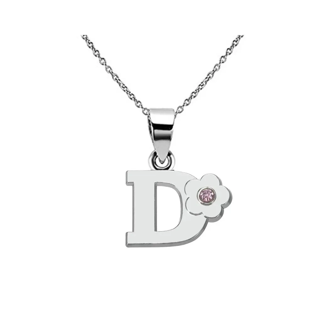 Initials Flower Letter Name Necklace for Girls Children's Alloy Crystal Flower A-Z Alphabet Pendant Chain Kids Jewelry