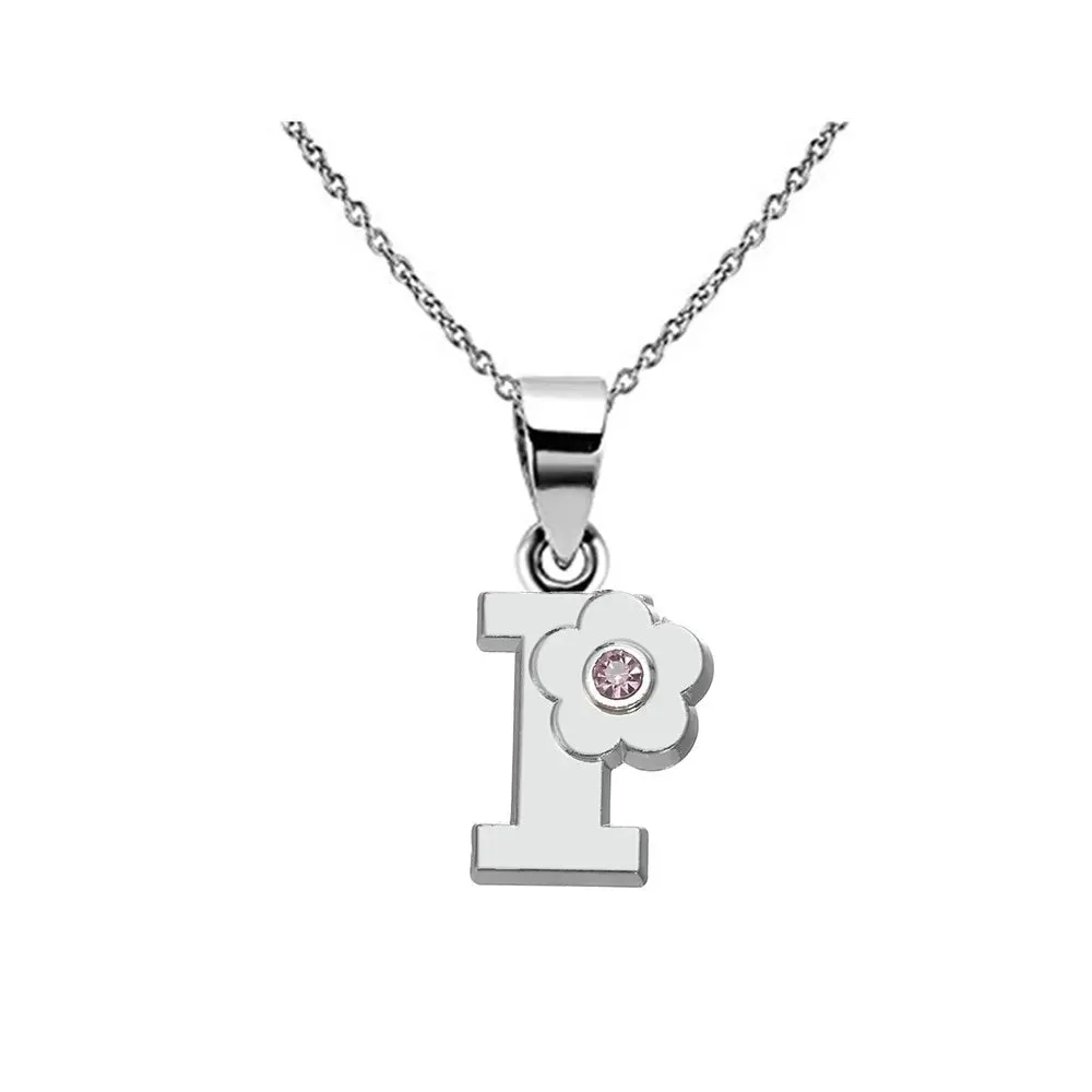 Initials Flower Letter Name Necklace for Girls Children's Alloy Crystal Flower A-Z Alphabet Pendant Chain Kids Jewelry