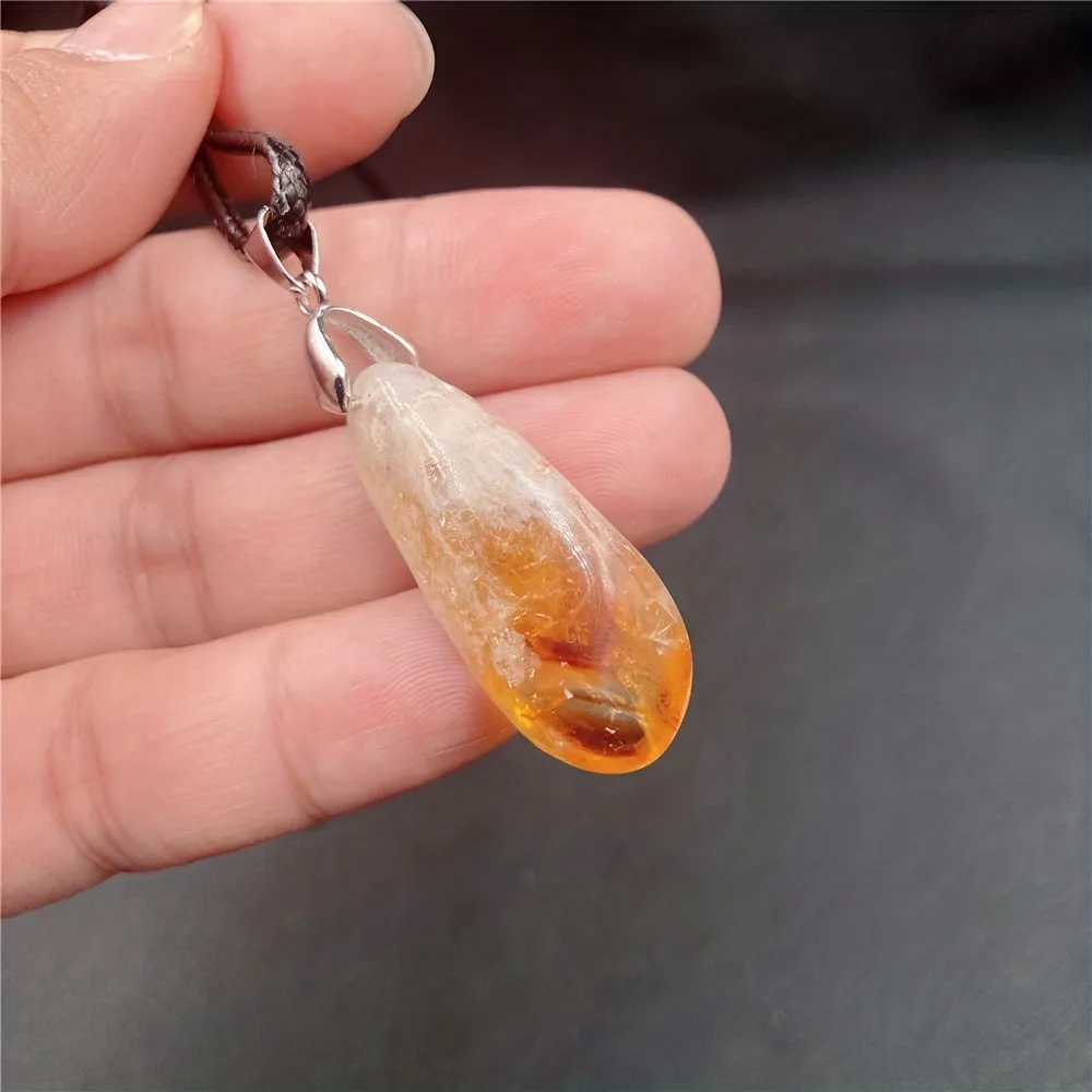 Irregular Crystal Citrine Pendant Lemon Quartz Healing Gemstone Necklace