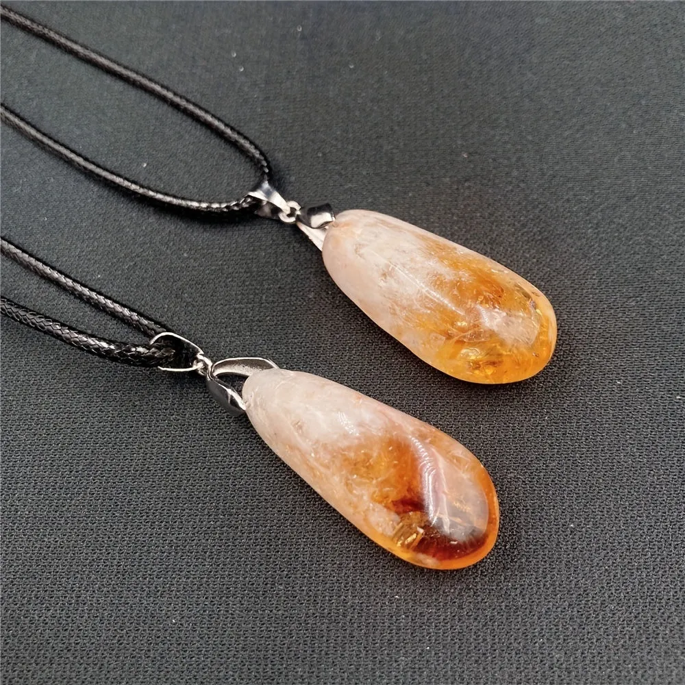 Irregular Crystal Citrine Pendant Lemon Quartz Healing Gemstone Necklace