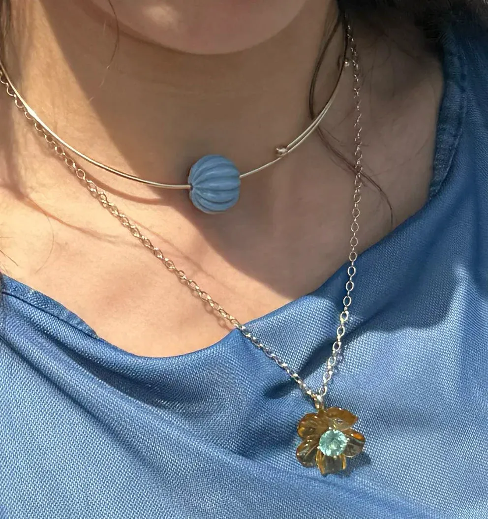 Island Flower Pendant Big Citrine Tourmaline