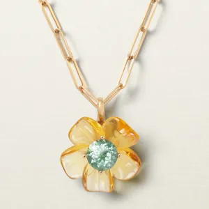 Island Flower Pendant Big Citrine Tourmaline