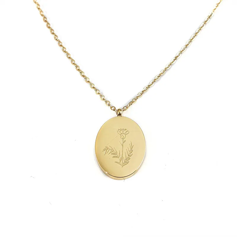 'January Birth Flower' 18k Gold Plated Titanium Steel Pendant Necklace