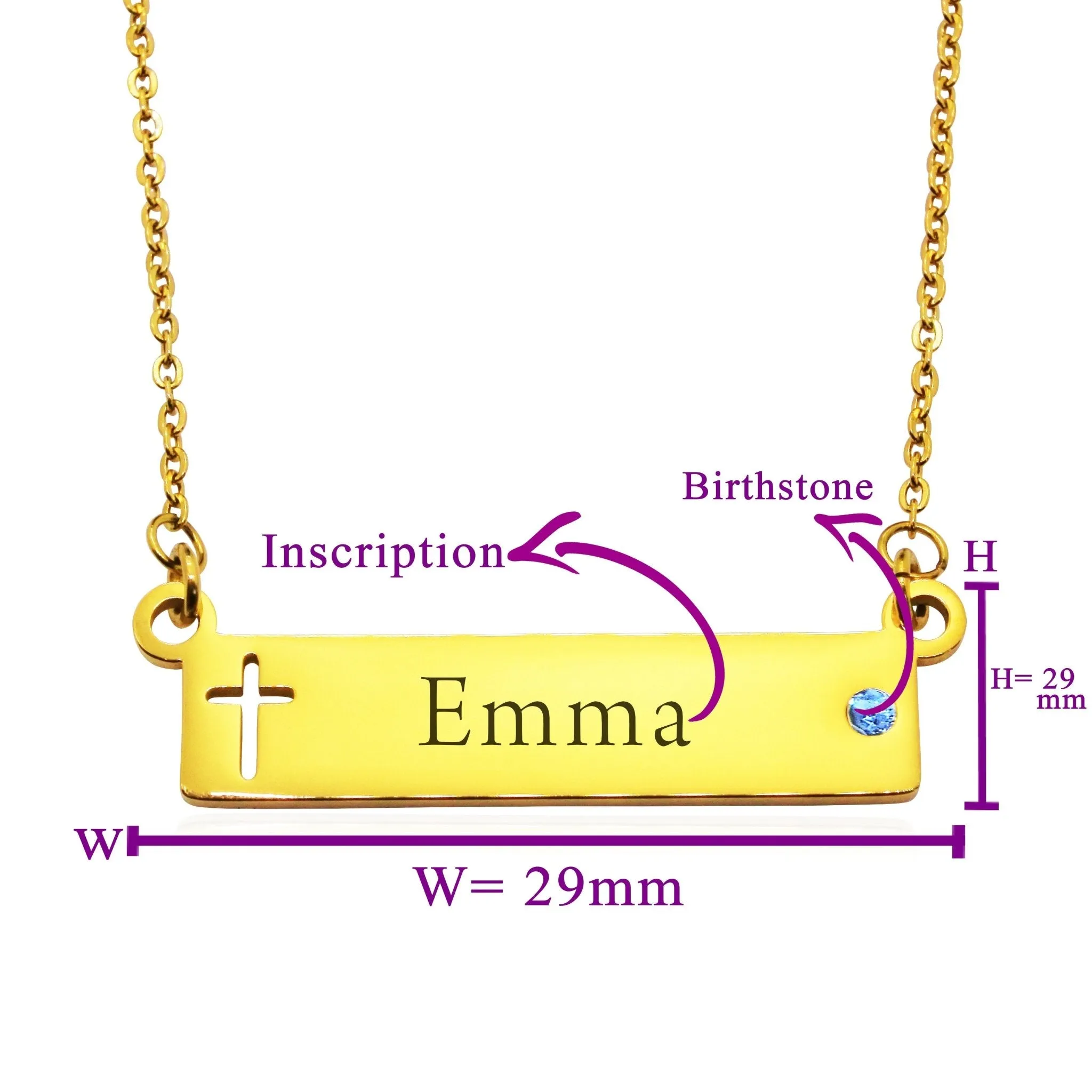 Jess Bar Cross Name Necklace