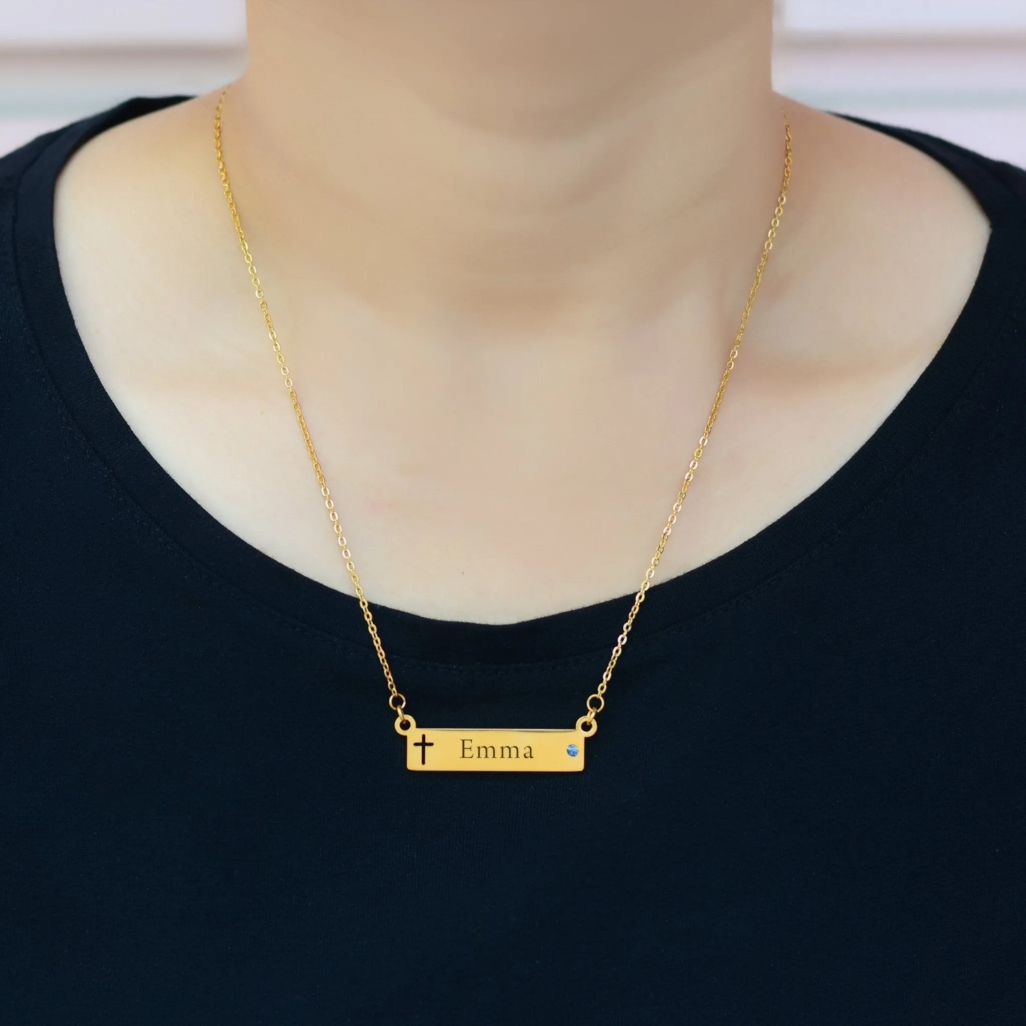 Jess Bar Cross Name Necklace