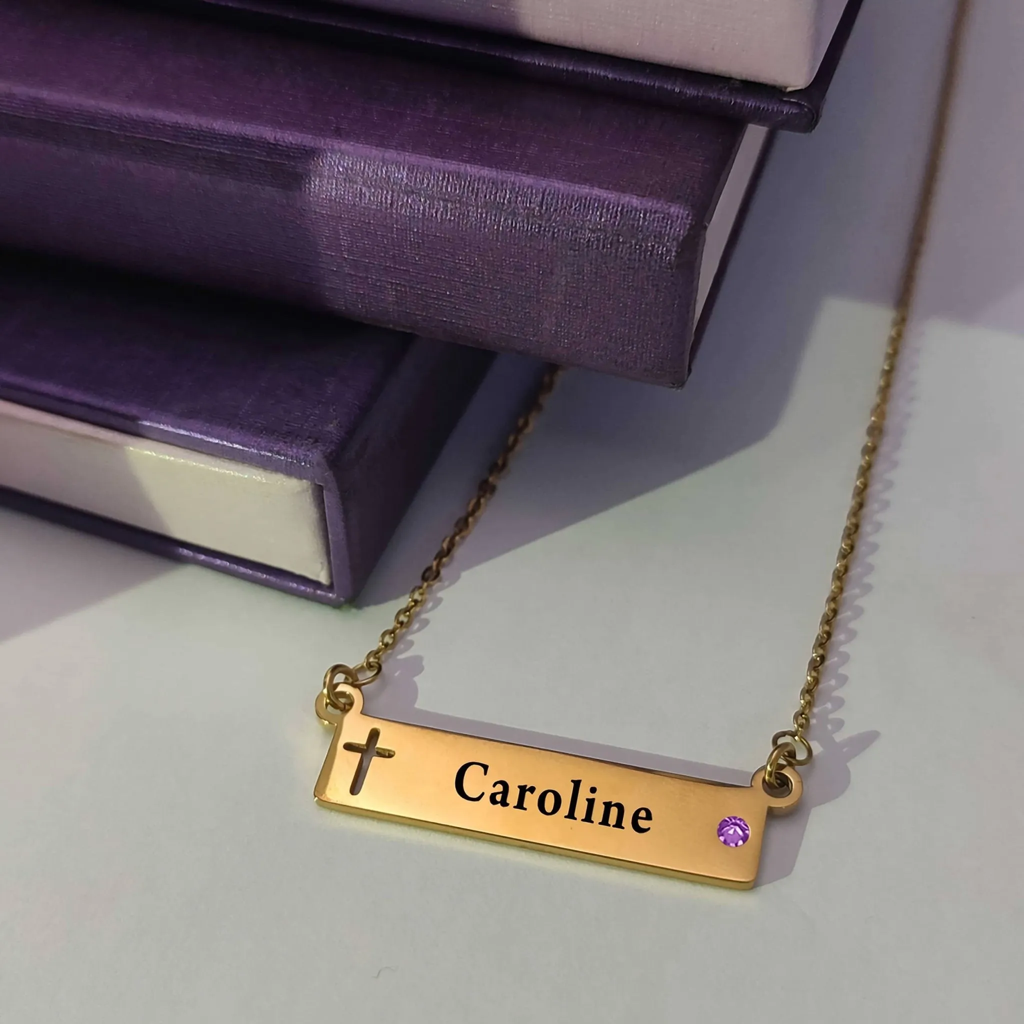 Jess Bar Cross Name Necklace