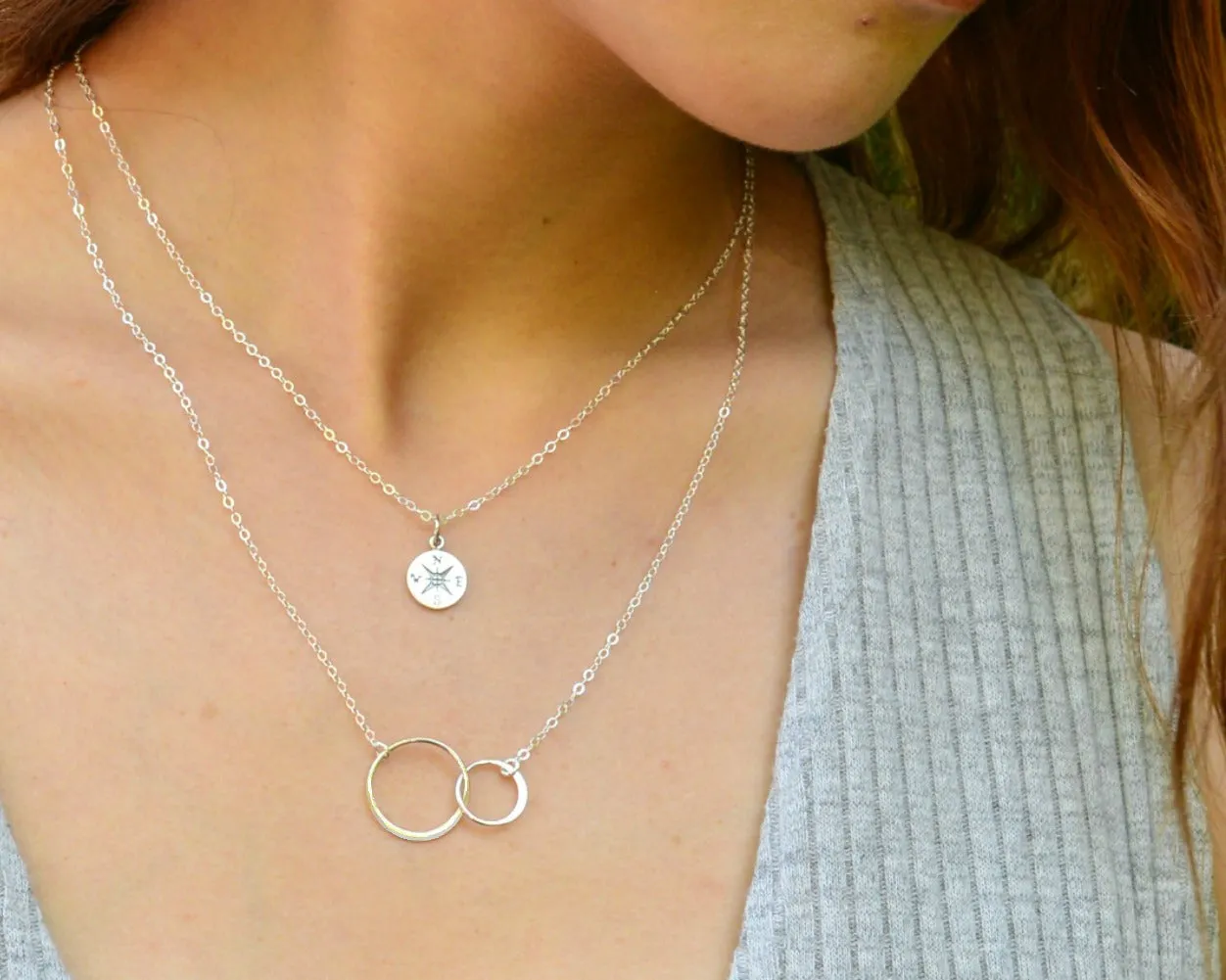 josie connected ring necklace, silver • friendship for eternity