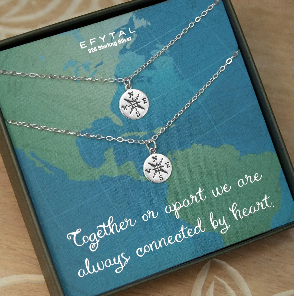 journey compass necklace set • connected by heart
