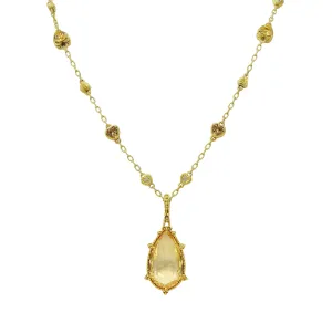 Judith Ripka 2000's Diamond Canary Crystal Quartz Heart Drop Pendant Necklace