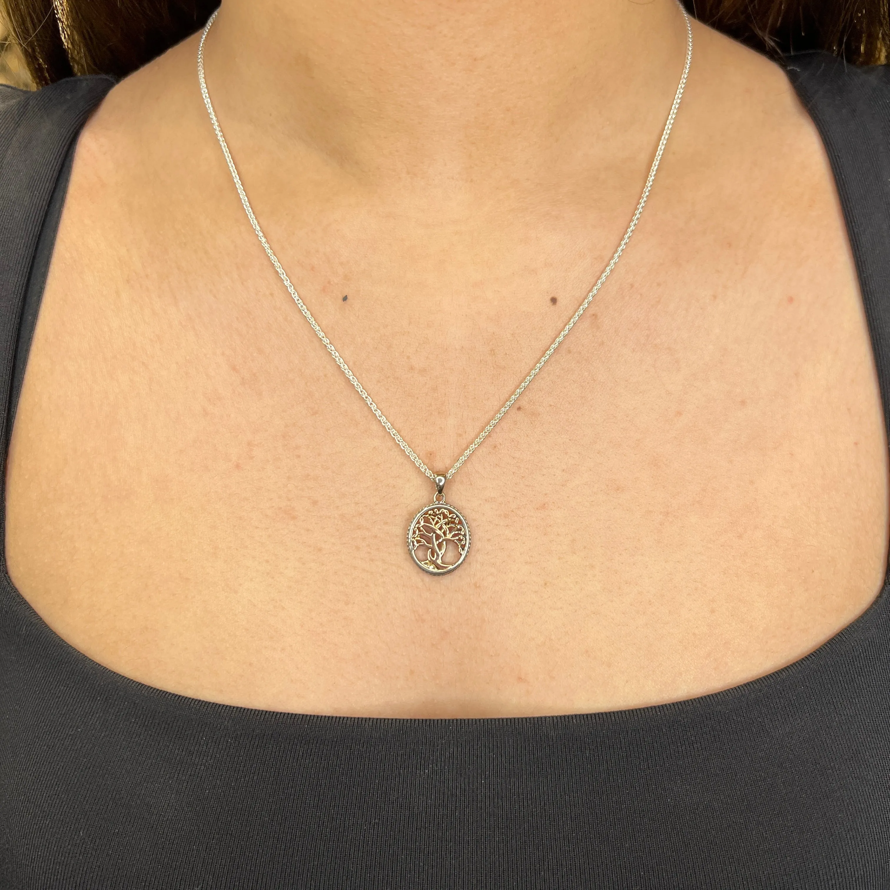 Keith Jack Petite Tree of Life Sterling Silver and 10K Yellow or Rose Gold Necklace