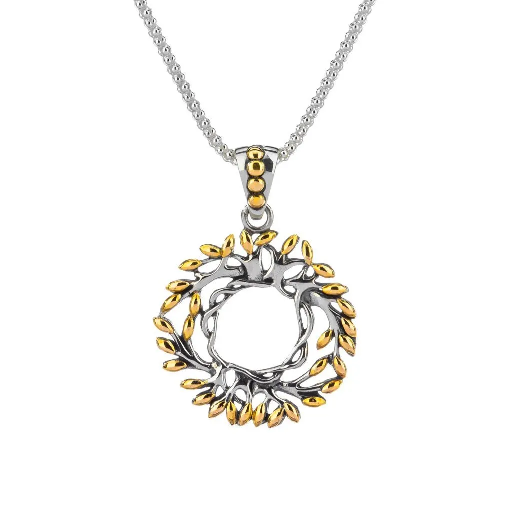 Keith Jack Small Round Tree of Life Sterling Silver and 18K Yellow Gold Pendant