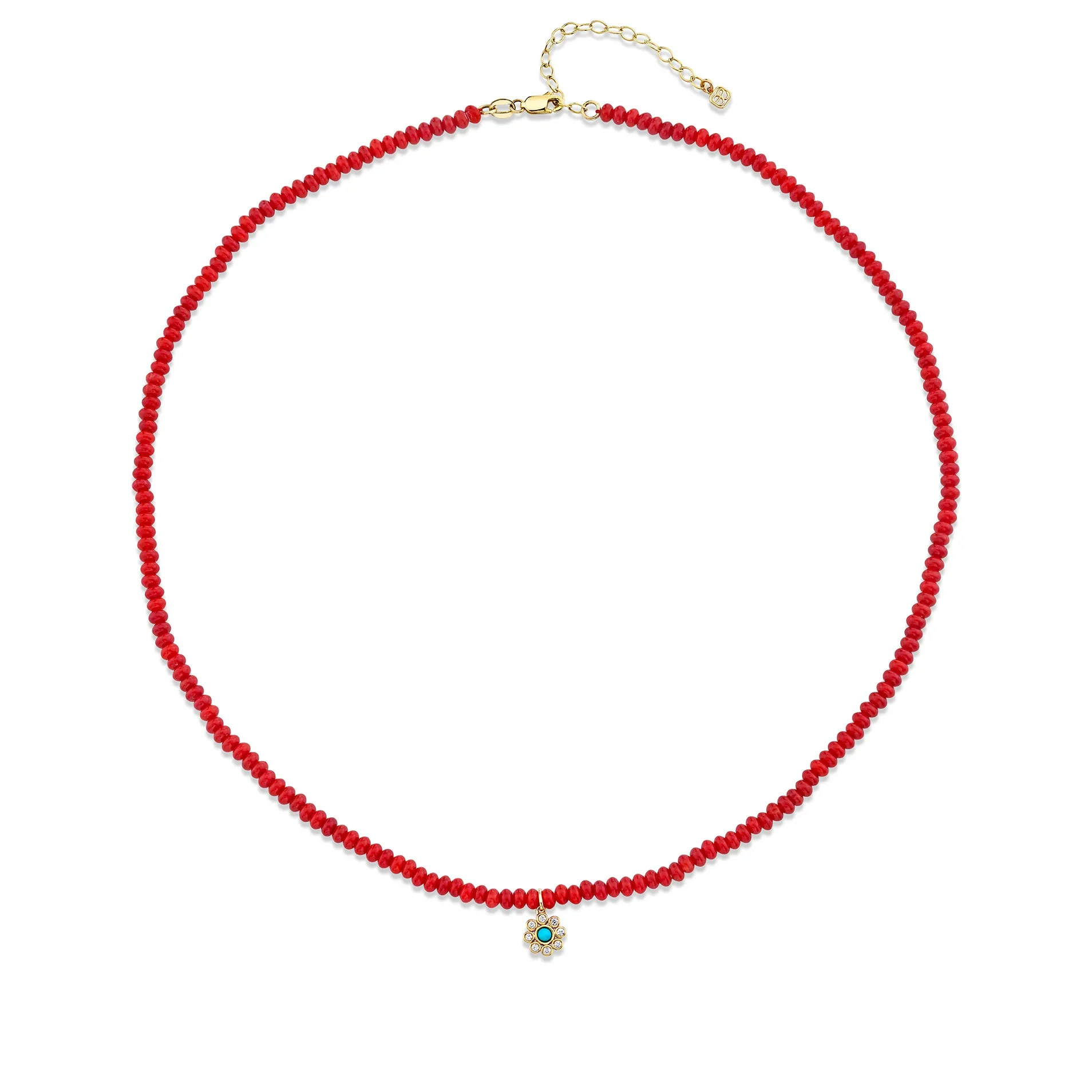 Kids Collection Gold & Diamond Enamel Flower Red Sea Bamboo Necklace