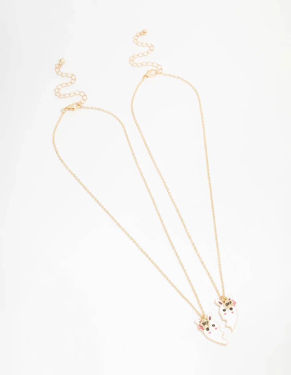 Kids Gold Bunny Heart BFF Pendant Necklaces 2-Pack