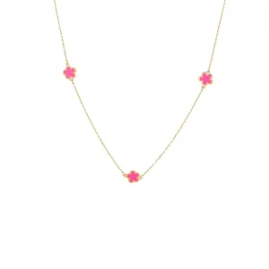 Kids Pink Enamel Mini Flower Embedded Necklace 14K