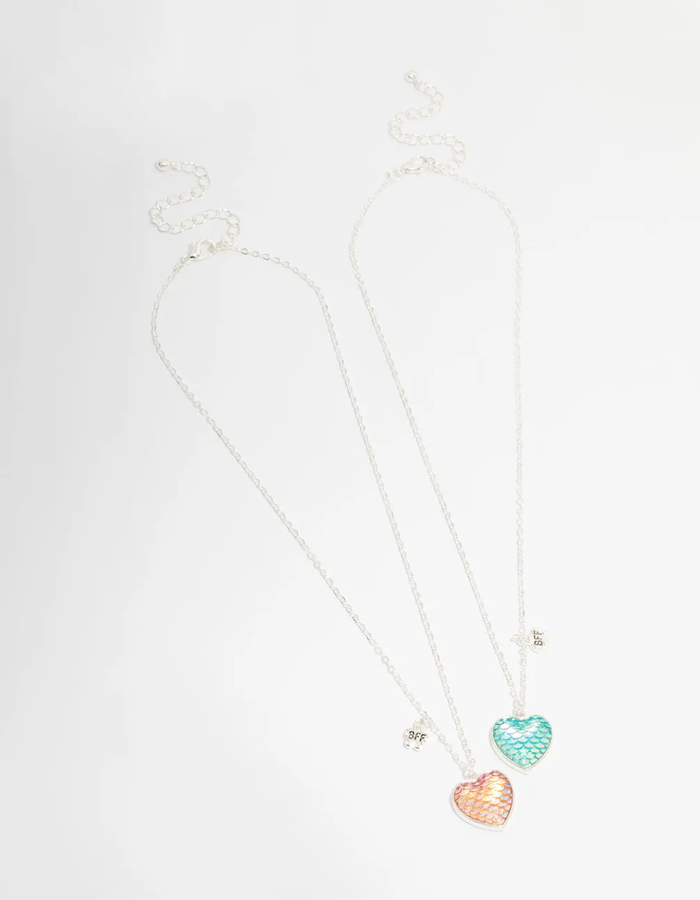 Kids Silver Mermaid Heart Locket BFF Necklaces 2-Pack