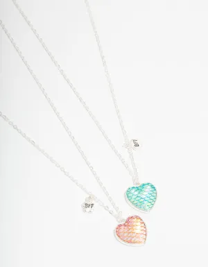 Kids Silver Mermaid Heart Locket BFF Necklaces 2-Pack