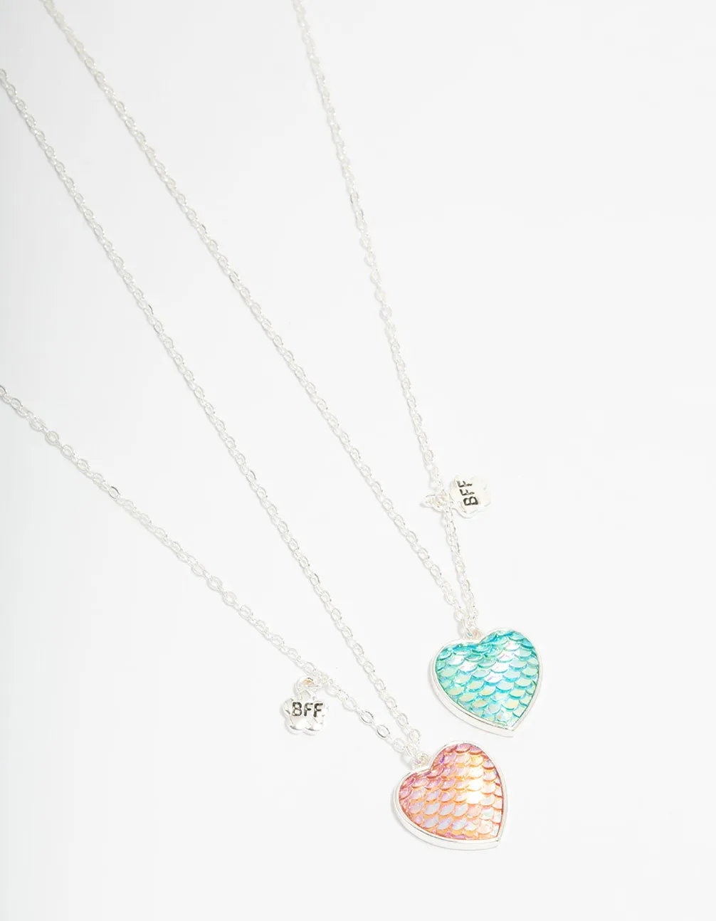 Kids Silver Mermaid Heart Locket BFF Necklaces 2-Pack