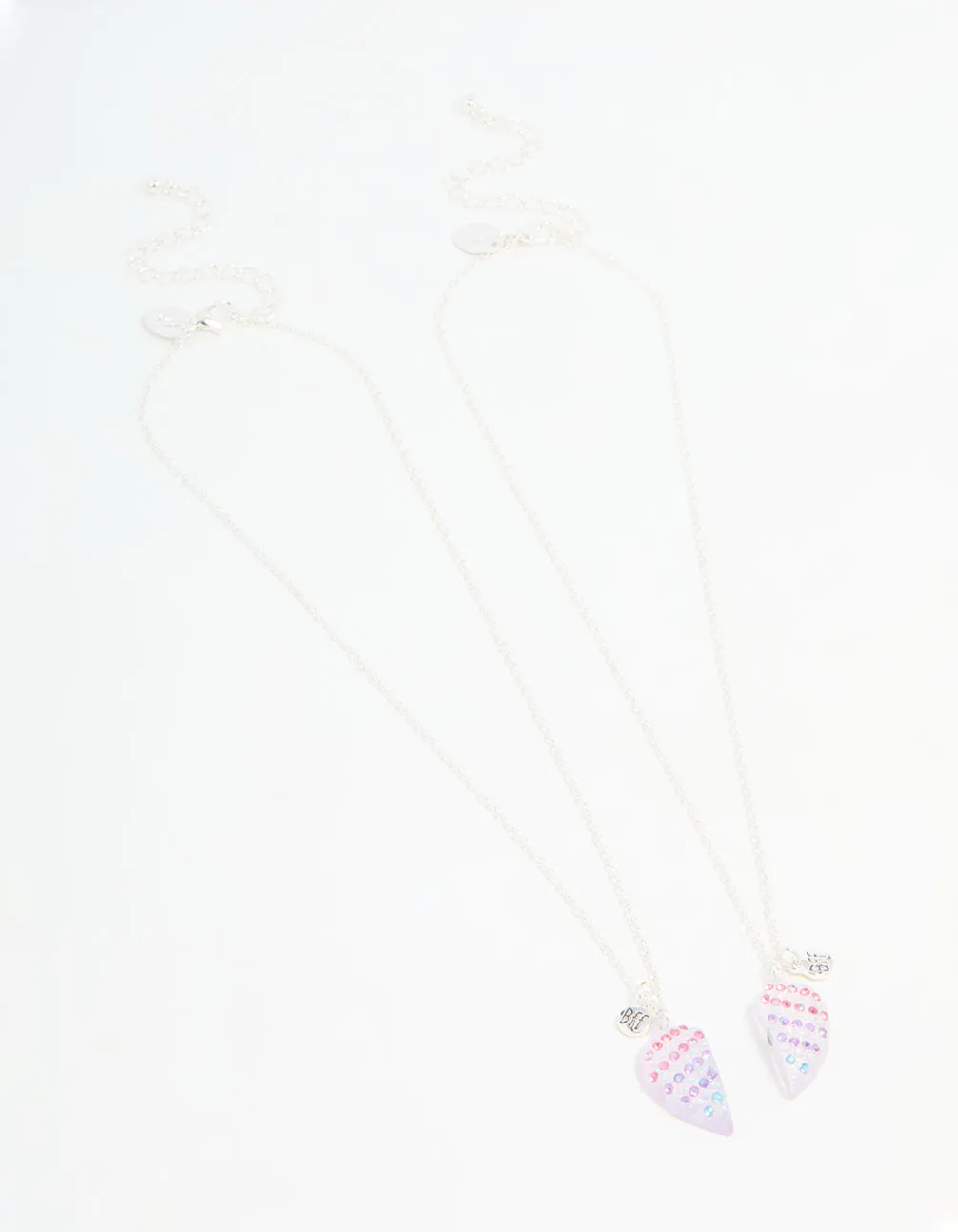 Kids Silver Ombre Diamante Heart BFF Pendant Necklace Set
