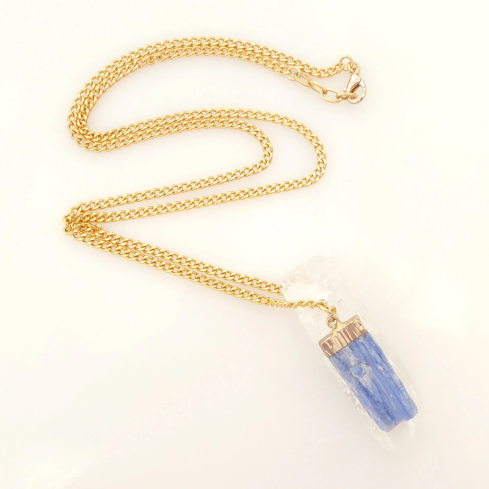 Kyanite and twin quartz necklace