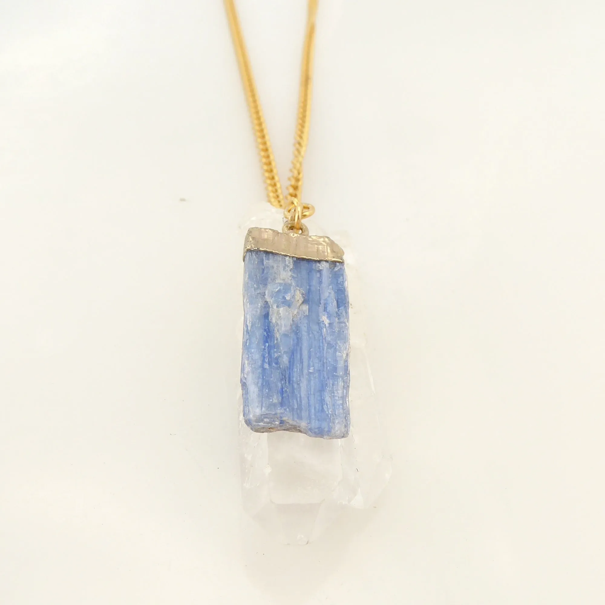 Kyanite and twin quartz necklace
