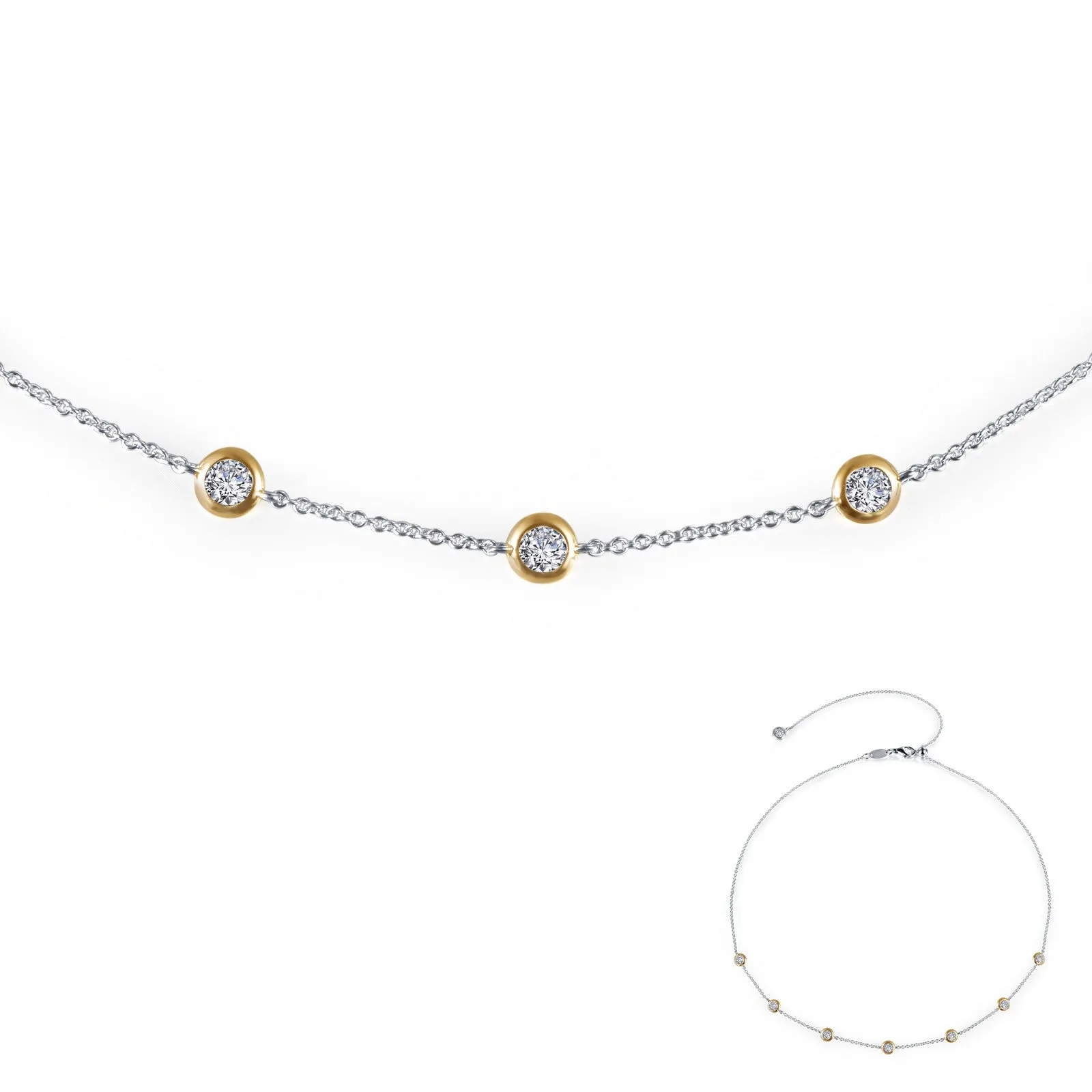 Lafonn 7 Symbols of Joy Simulated Round Diamond Bezel Set Station Necklace