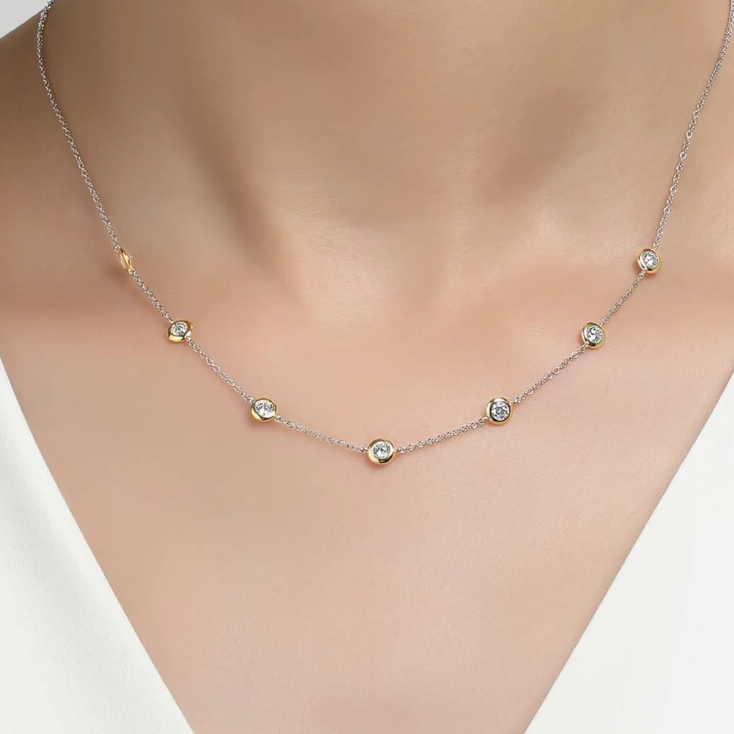 Lafonn 7 Symbols of Joy Simulated Round Diamond Bezel Set Station Necklace