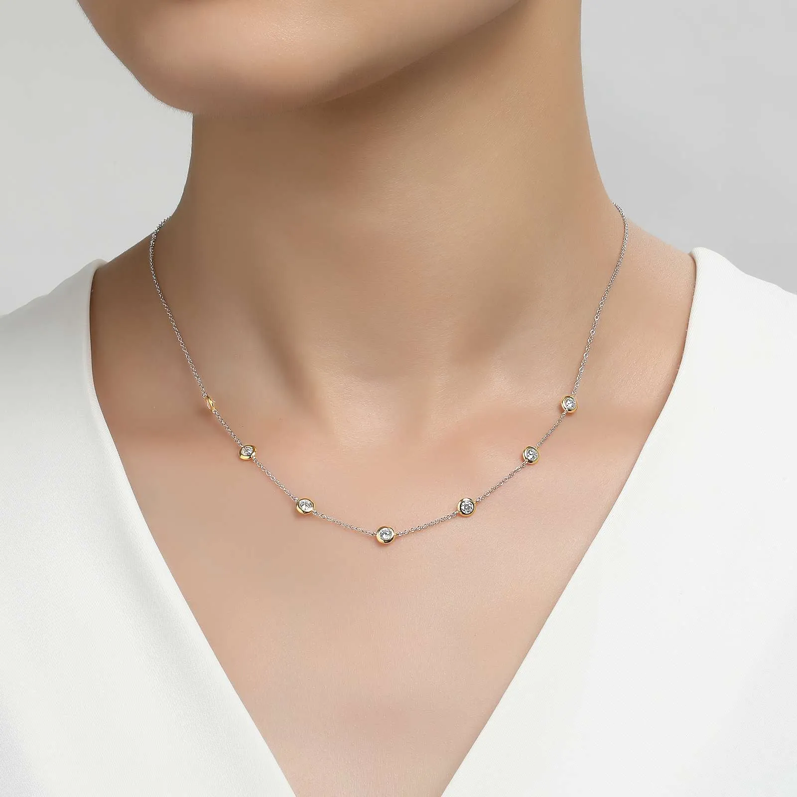 Lafonn 7 Symbols of Joy Simulated Round Diamond Bezel Set Station Necklace