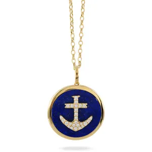 Lapis & Diamond Anchor Pendent