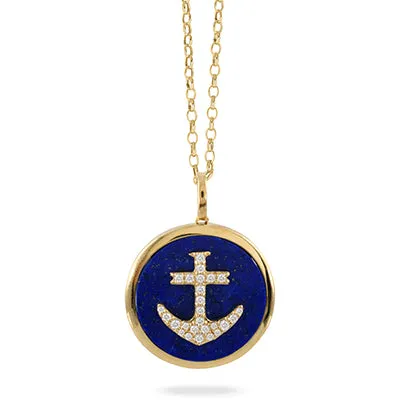 Lapis & Diamond Anchor Pendent