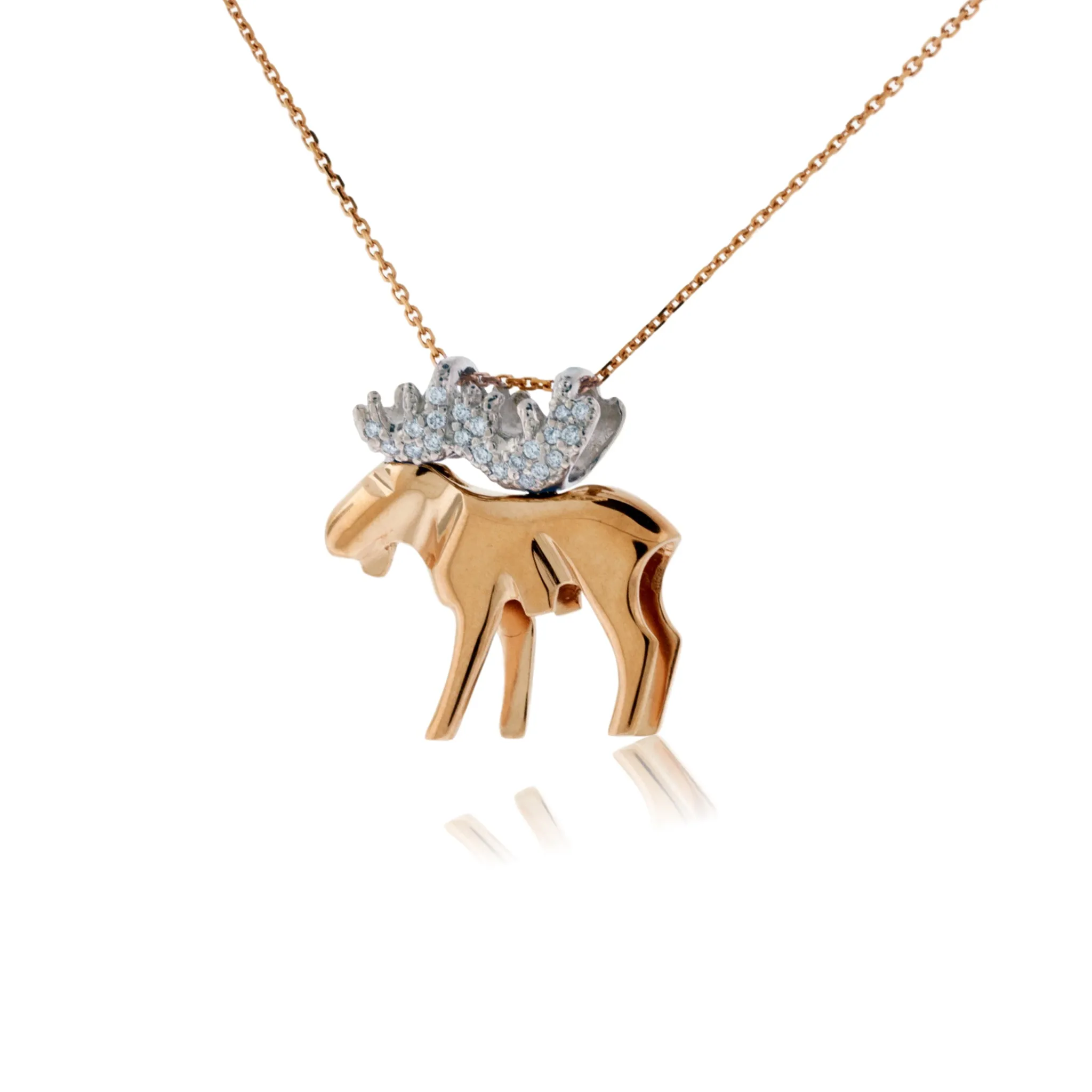 Large Diamond Antlered Moose Necklace